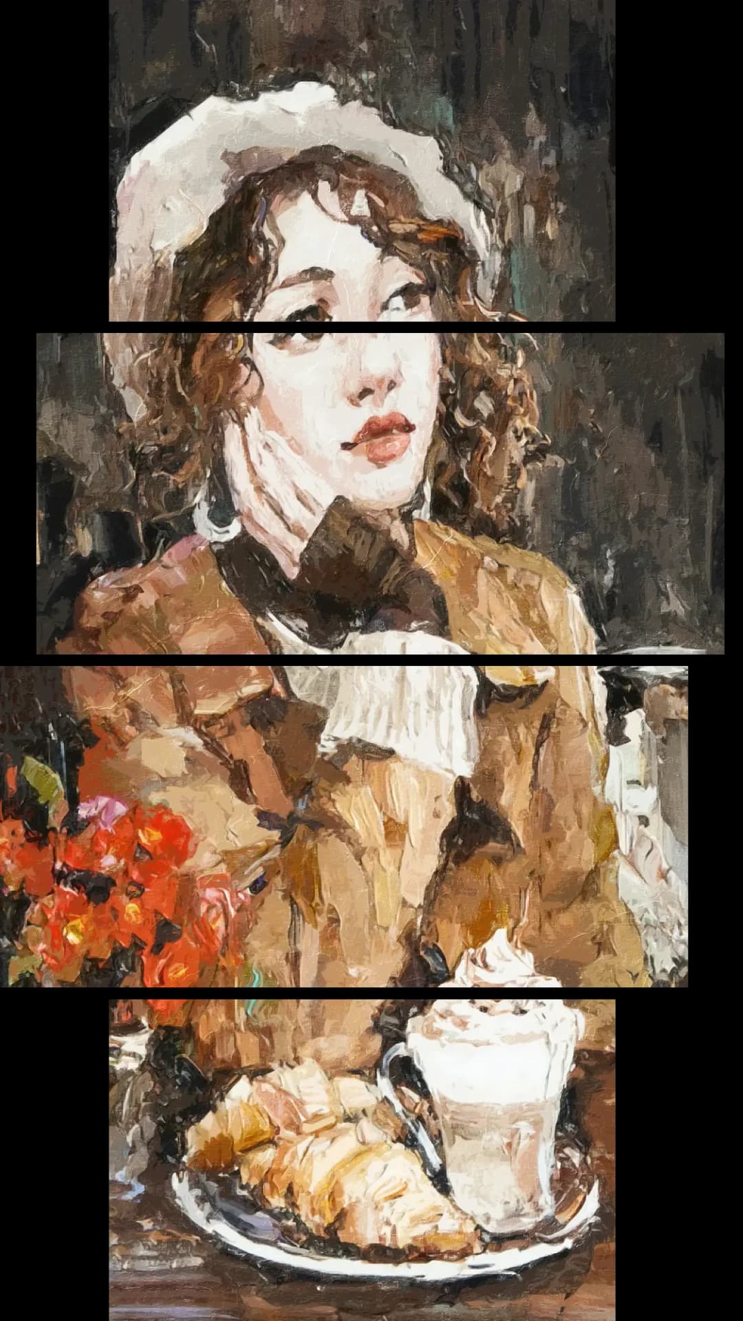 Parisian Girl with Latte – 4 Panels
