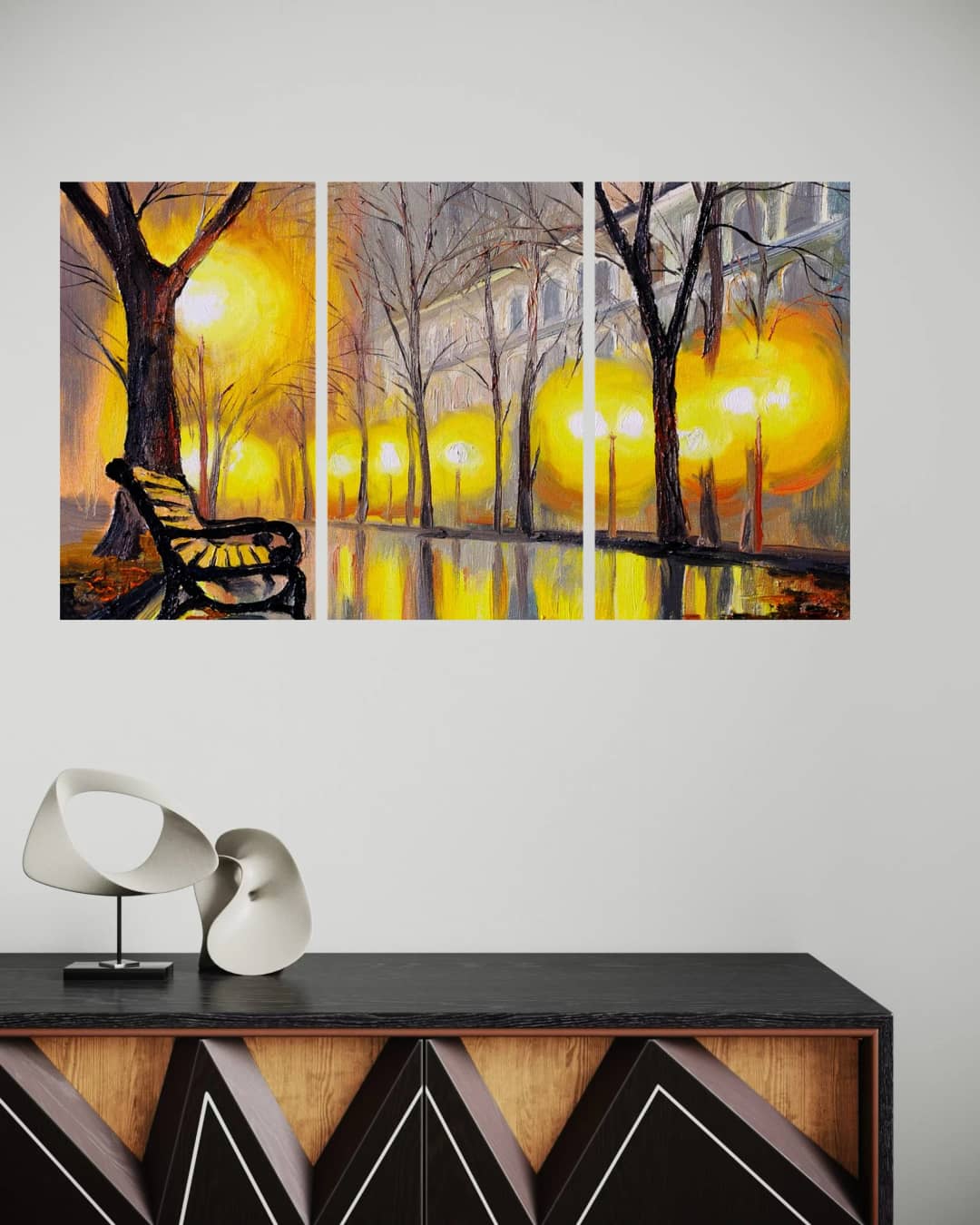 Rainy Night Park – 3 Panels
