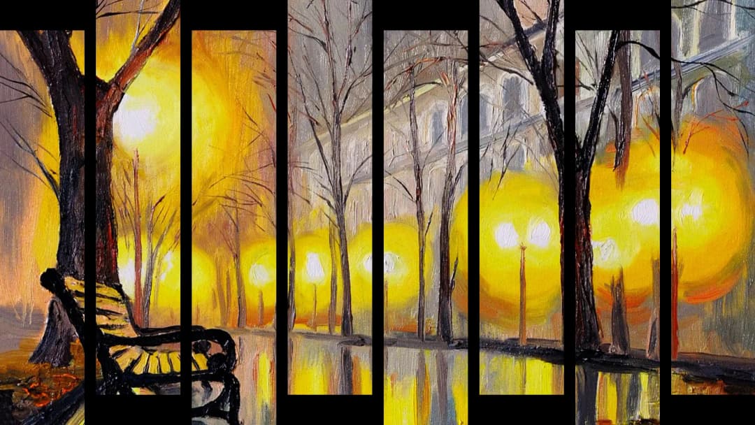 Rainy Night Park – 8 Panels Up & Down