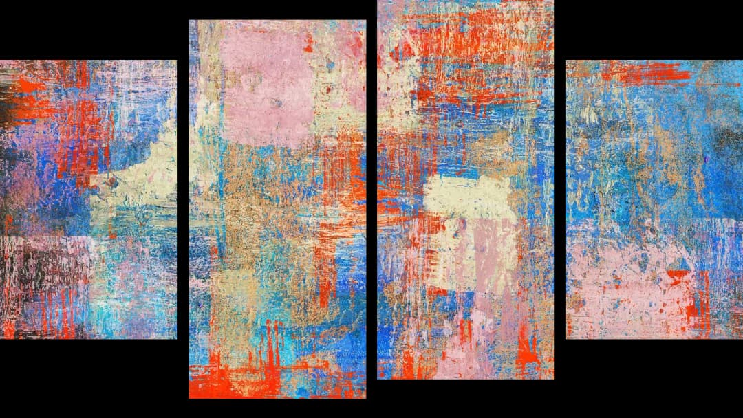 Red Blue Textured Abstract – 4 Panels