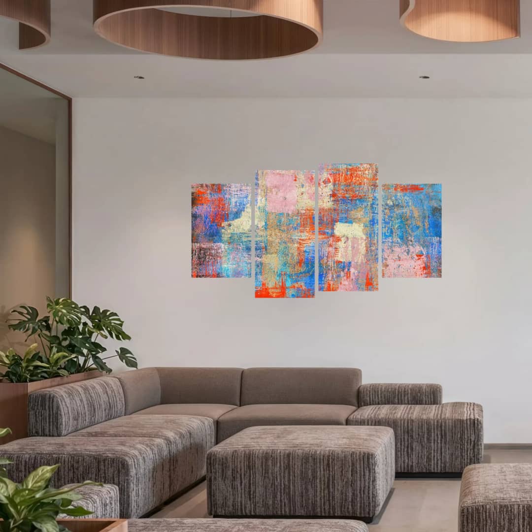 Red Blue Textured Abstract – 4 Panels