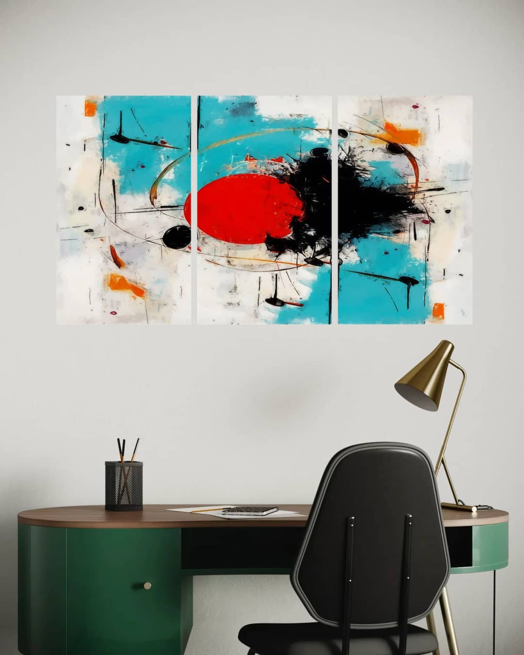 Red Oval Teal Splatter – 3 Panels