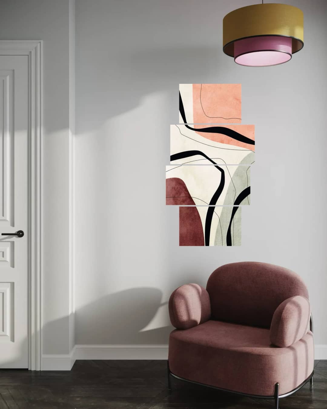 Rosy Curved Lines – 4 Panels