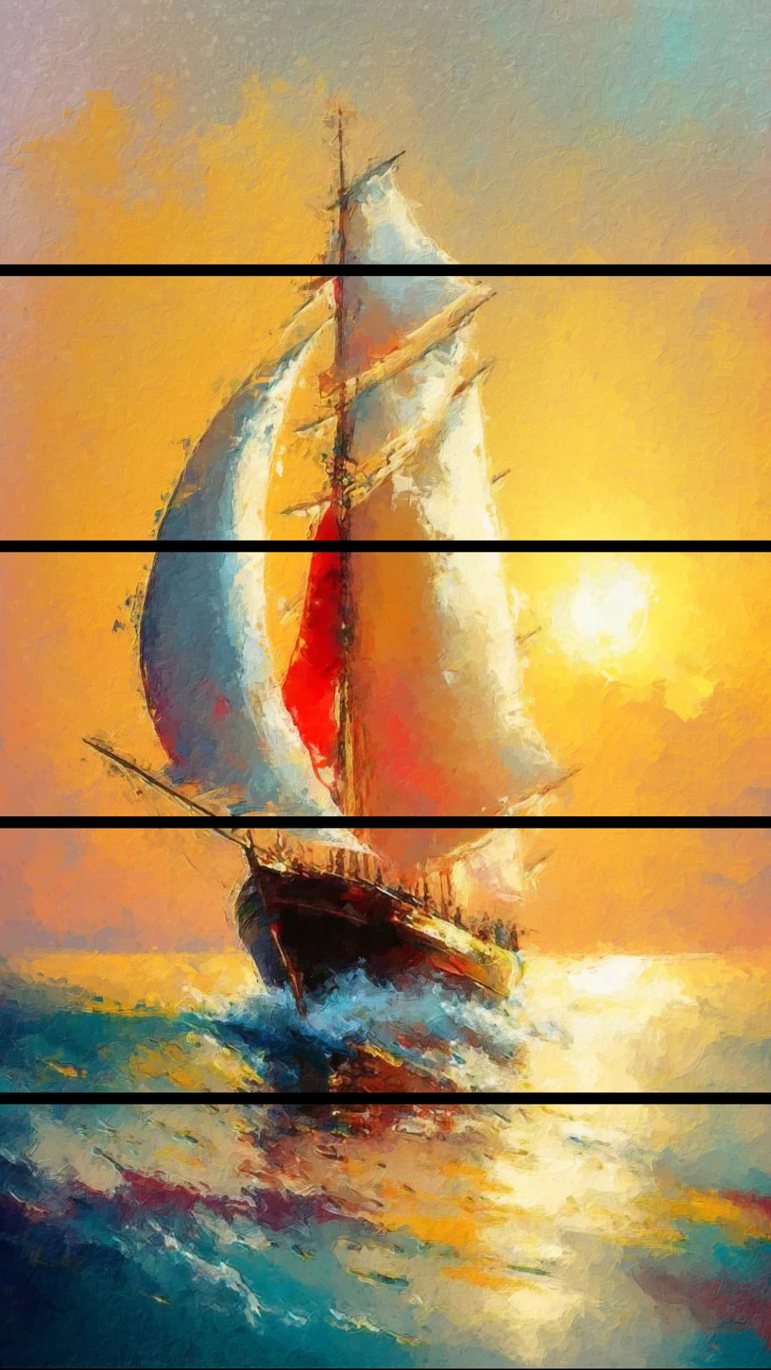 Sailing Ship Ocean Sunset – 5 Panels Straight