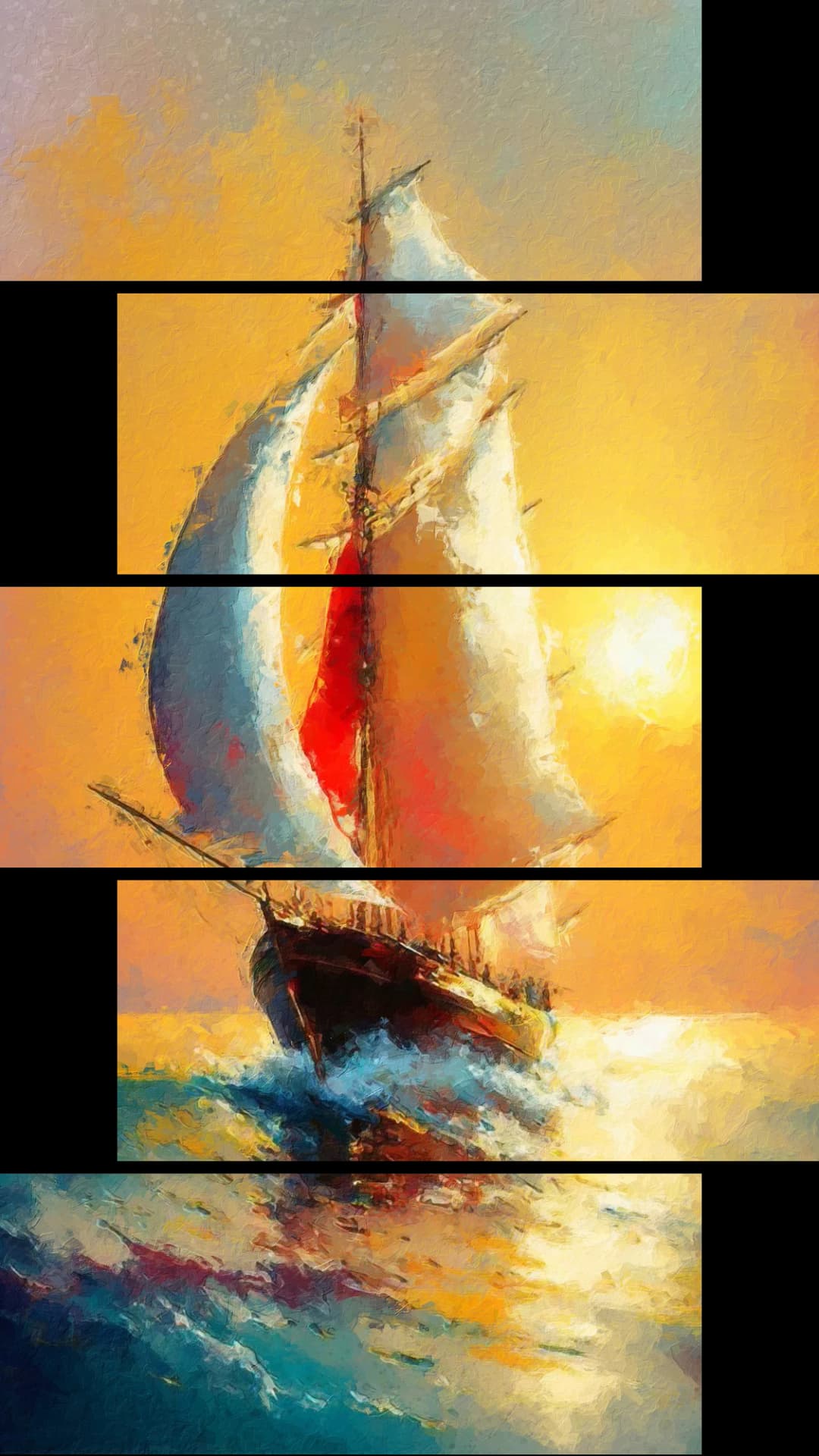 Sailing Ship Ocean Sunset – 5 Panels Up & Down