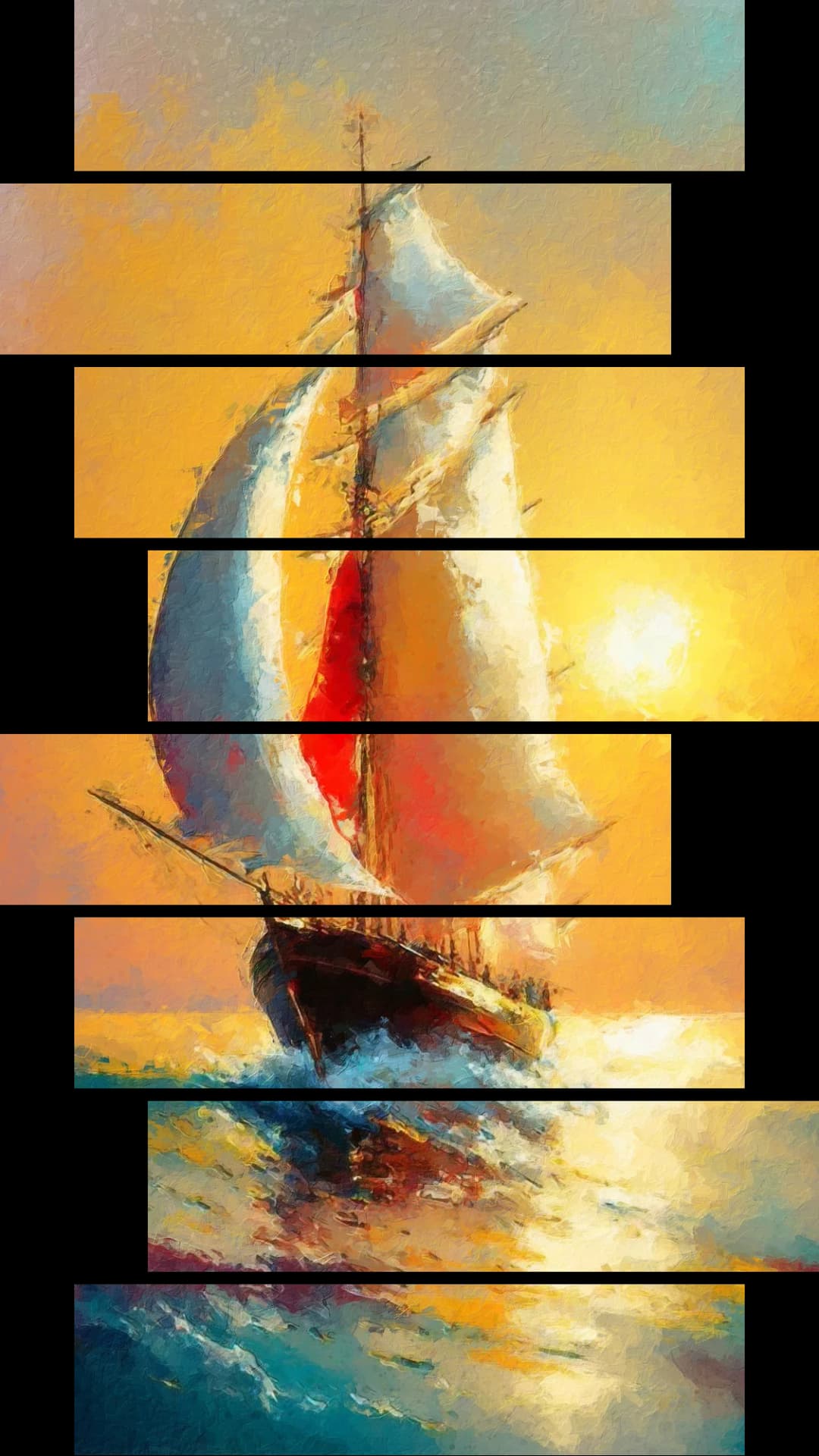 Sailing Ship Ocean Sunset – 8 Panels Hierarchy