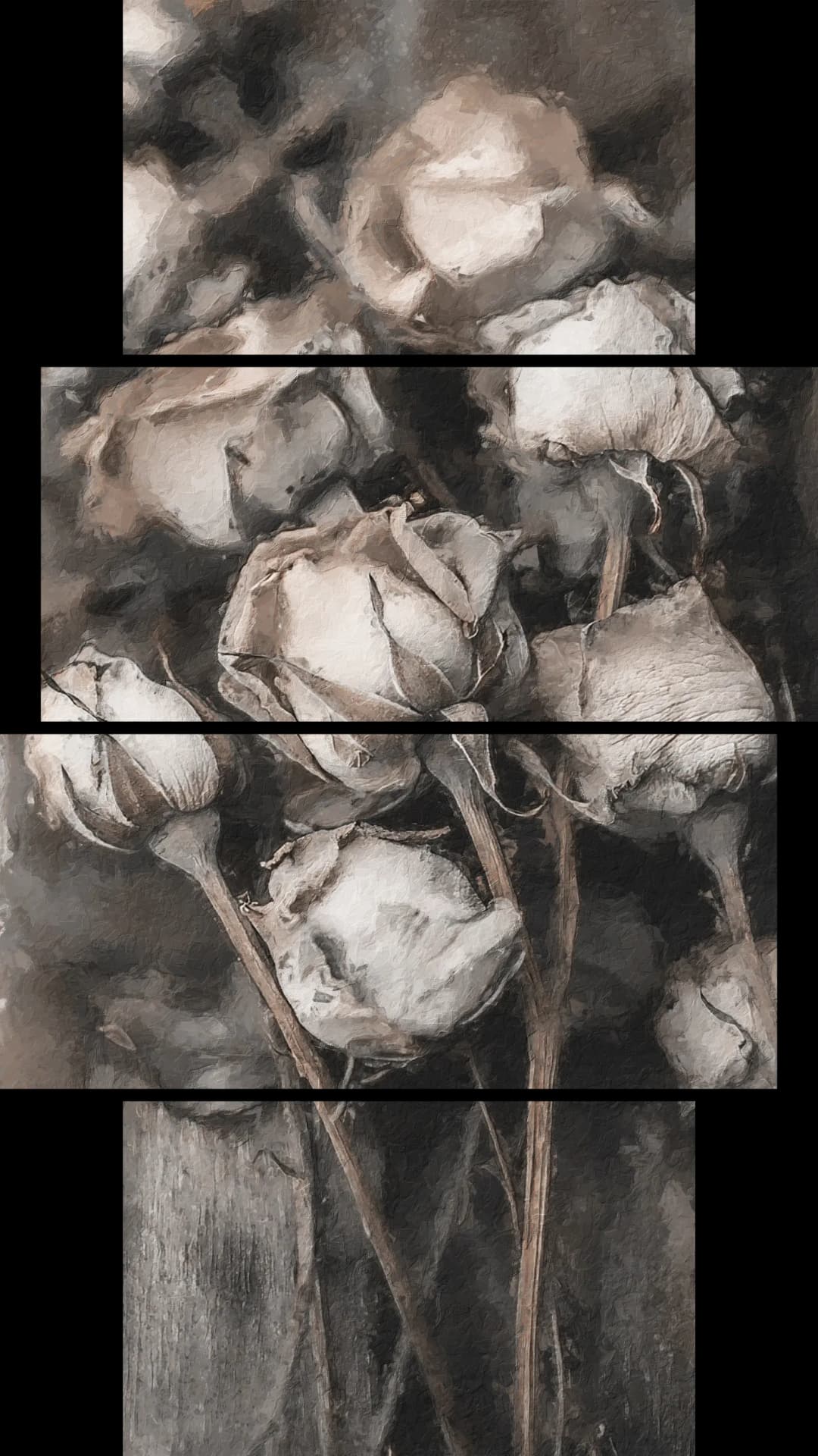 Sepia Dried Roses – 4 Panels