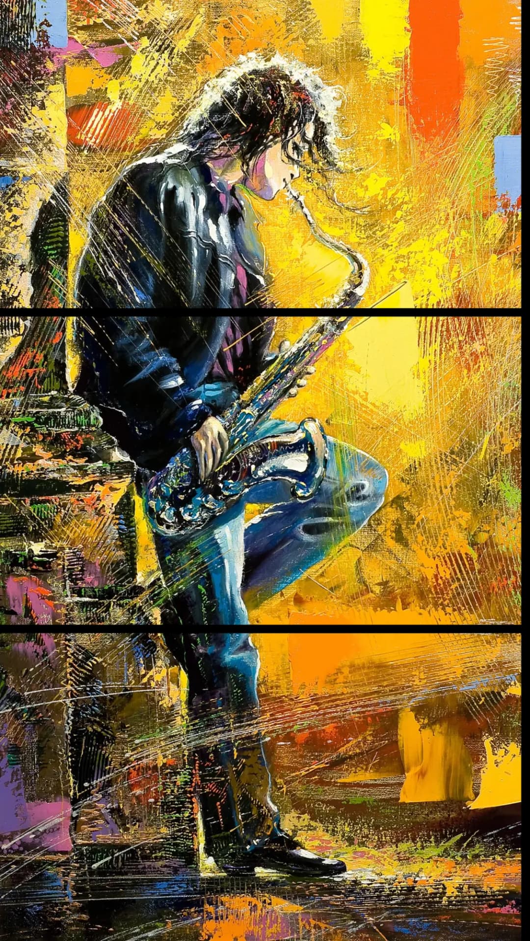 Soulful Saxophone Player – 3 Panels