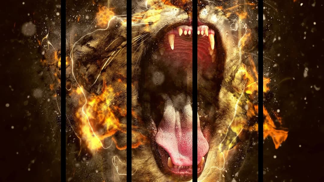 Tiger in Flames – 5 Panels Straight