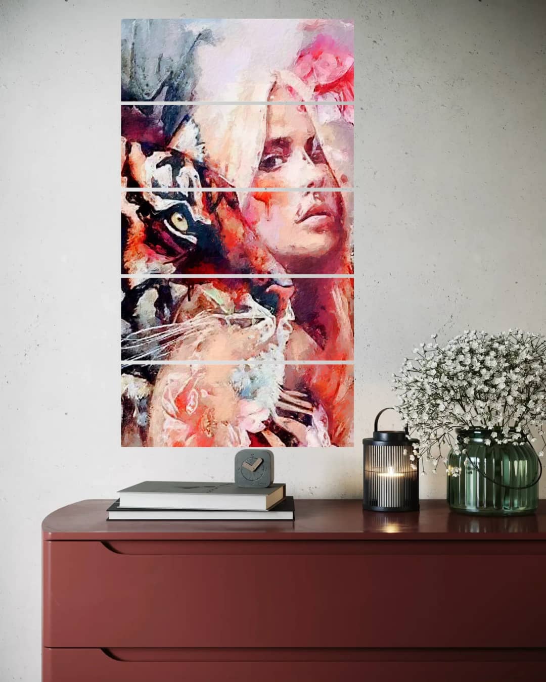 Tiger Woman Portrait – 5 Panels Straight