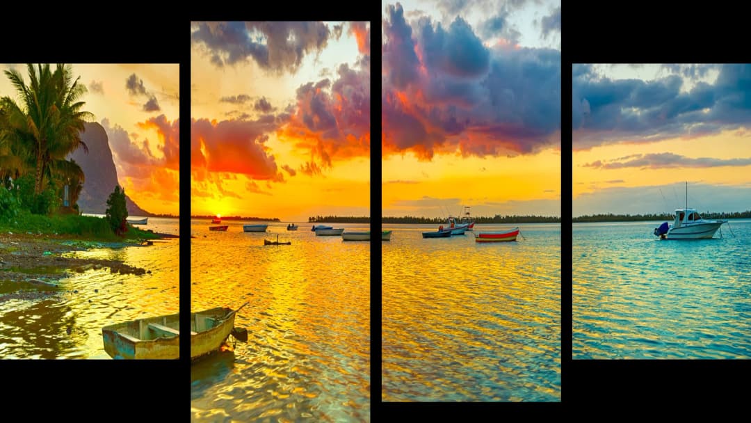 Tropical Harbor Sunset – 4 Panels