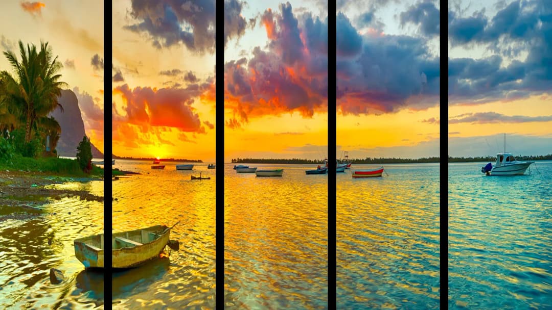 Tropical Harbor Sunset – 5 Panels Straight