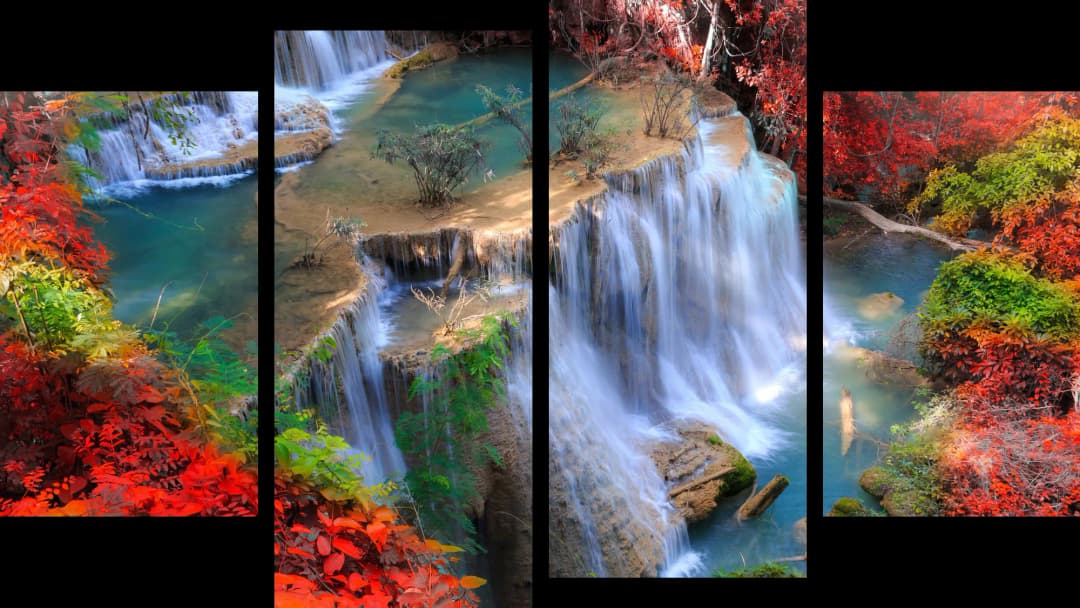 Tropical Waterfall Autumn Forest – 4 Panels