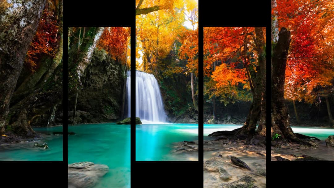 Tropical Waterfall Turquoise Pool – 5 Panels Up & Down
