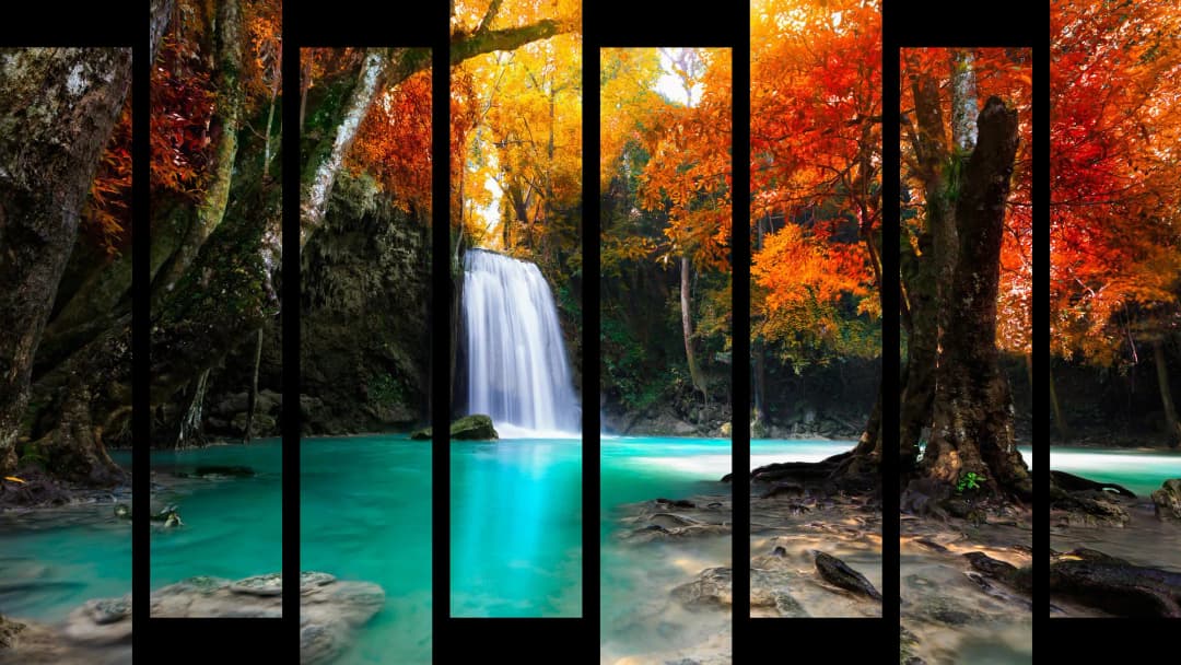 Tropical Waterfall Turquoise Pool – 8 Panels Up & Down