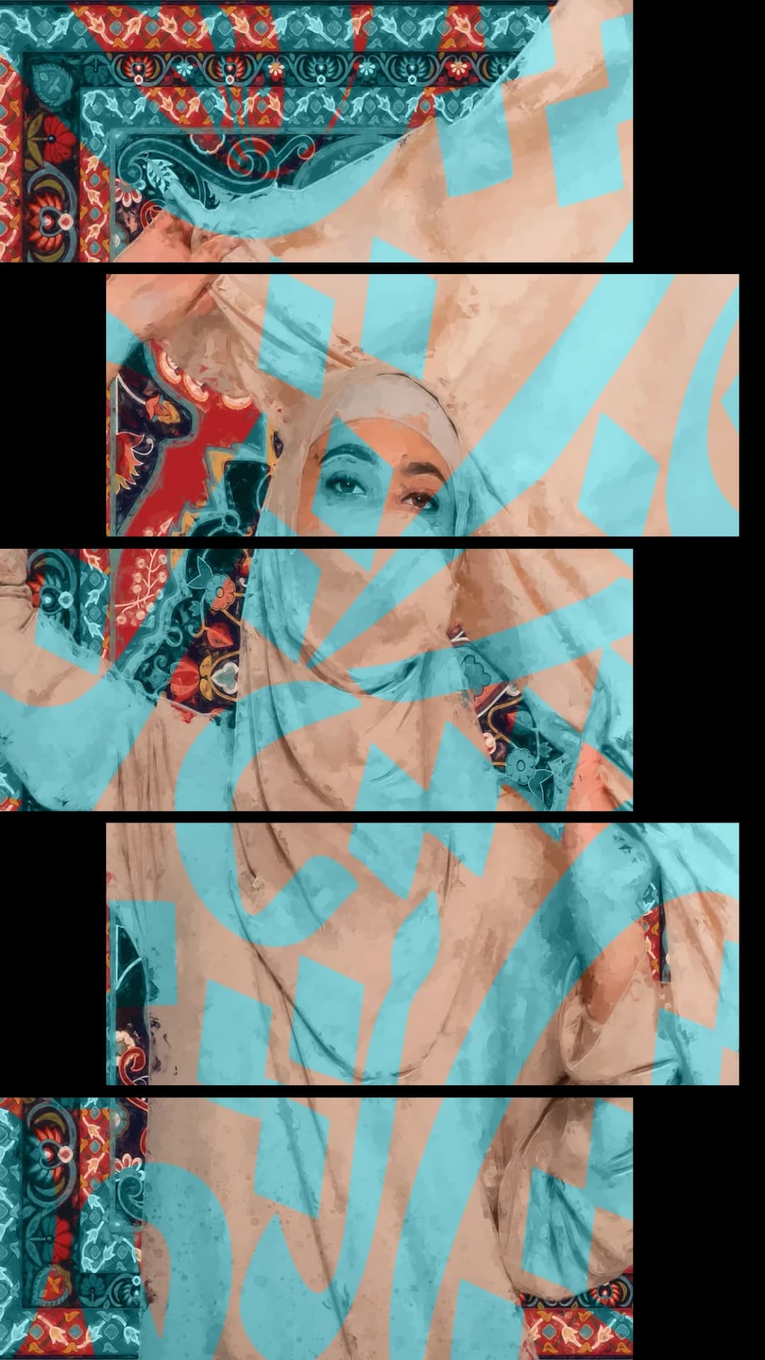 Veiled Woman Calligraphy – 5 Panels Up & Down