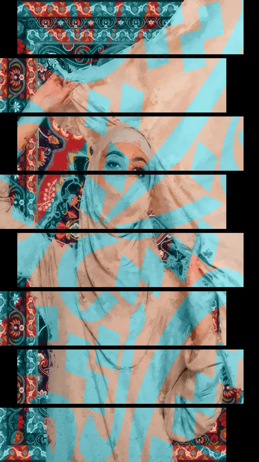 Veiled Woman Calligraphy – 8 Panels Up & Down