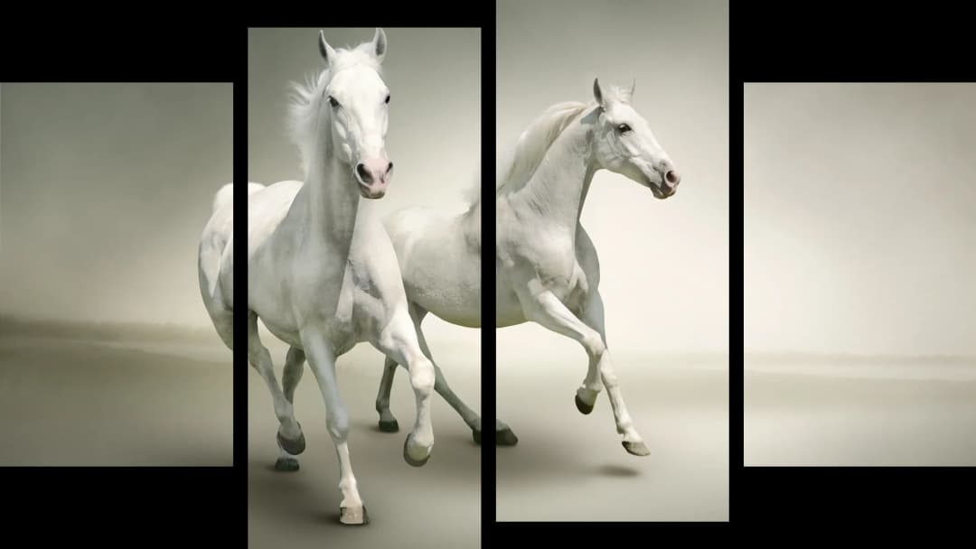 White Horses in Mist – 4 Panels