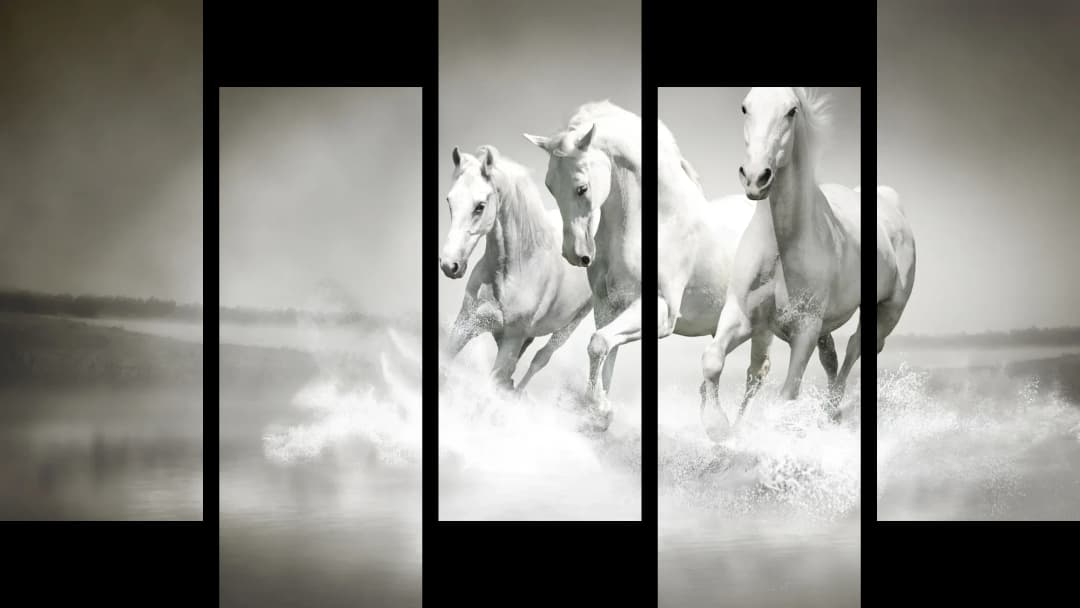 White Horses in Water – 5 Panels Up & Down