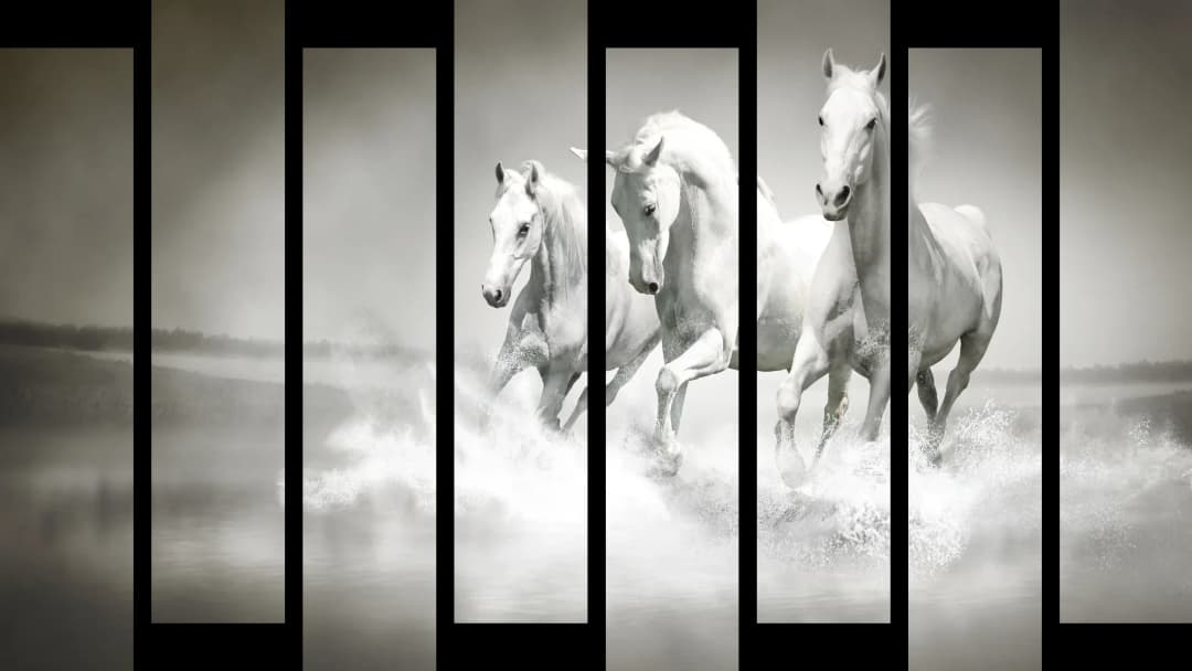 White Horses in Water – 8 Panels Up & Down