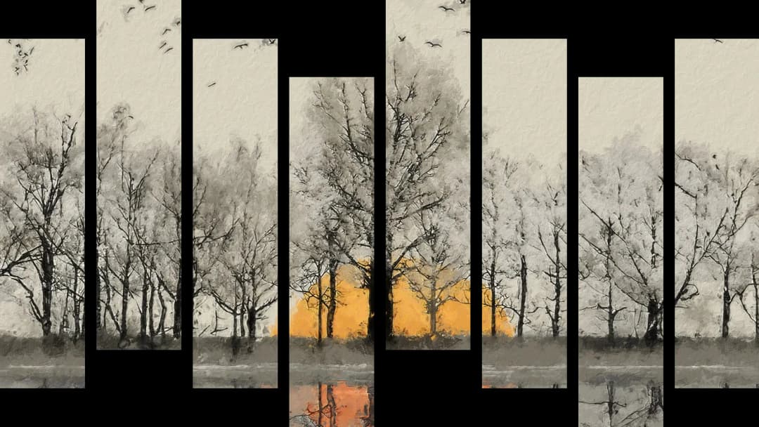 Winter Birds Sunset Reflection – 8 Panels Hierarchy