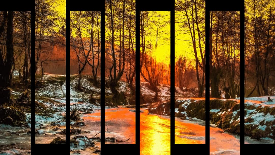Winter Forest Snowy Stream – 8 Panels Up & Down