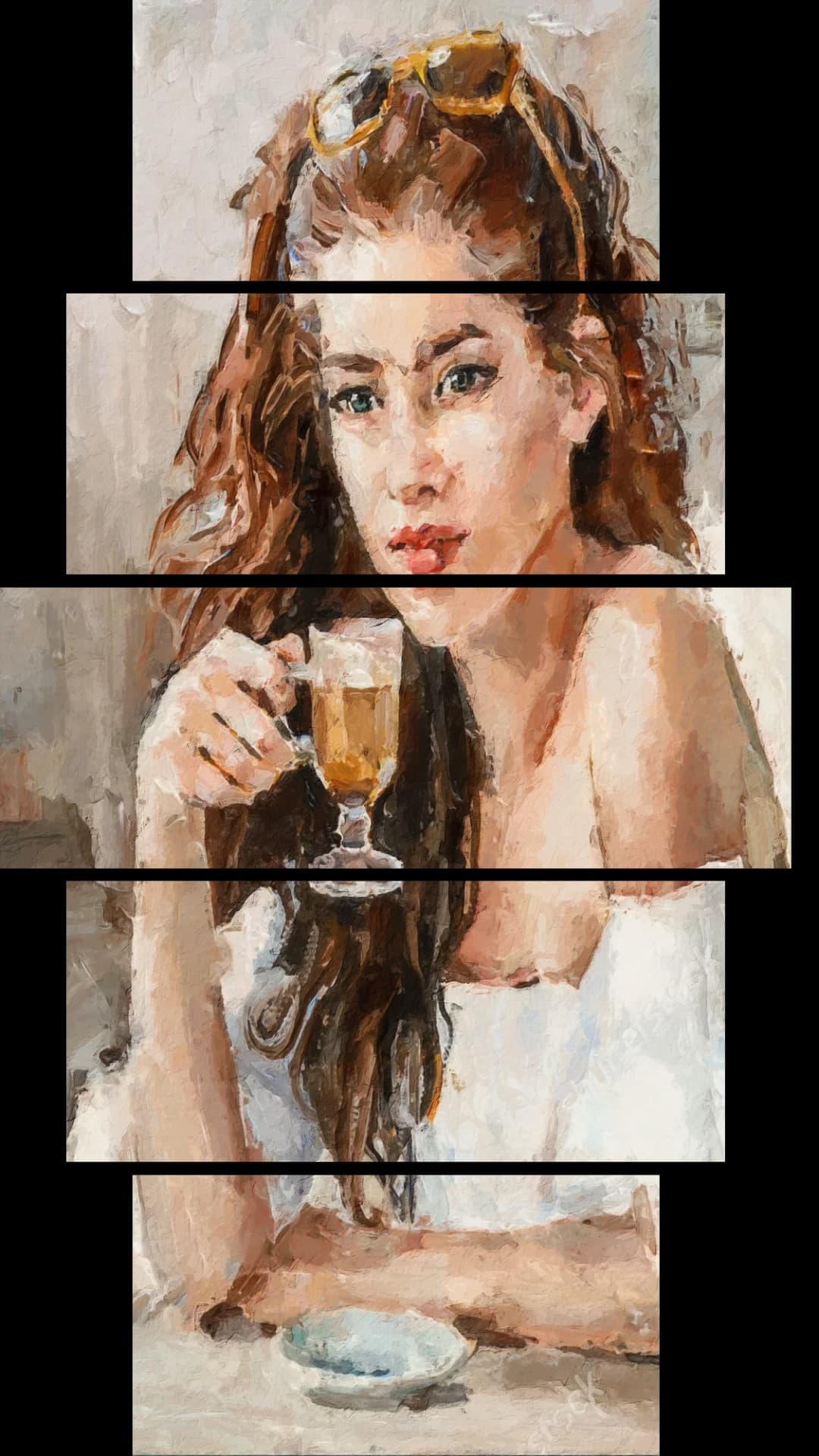 Woman Sipping Latte – 5 Panels Hierarchy