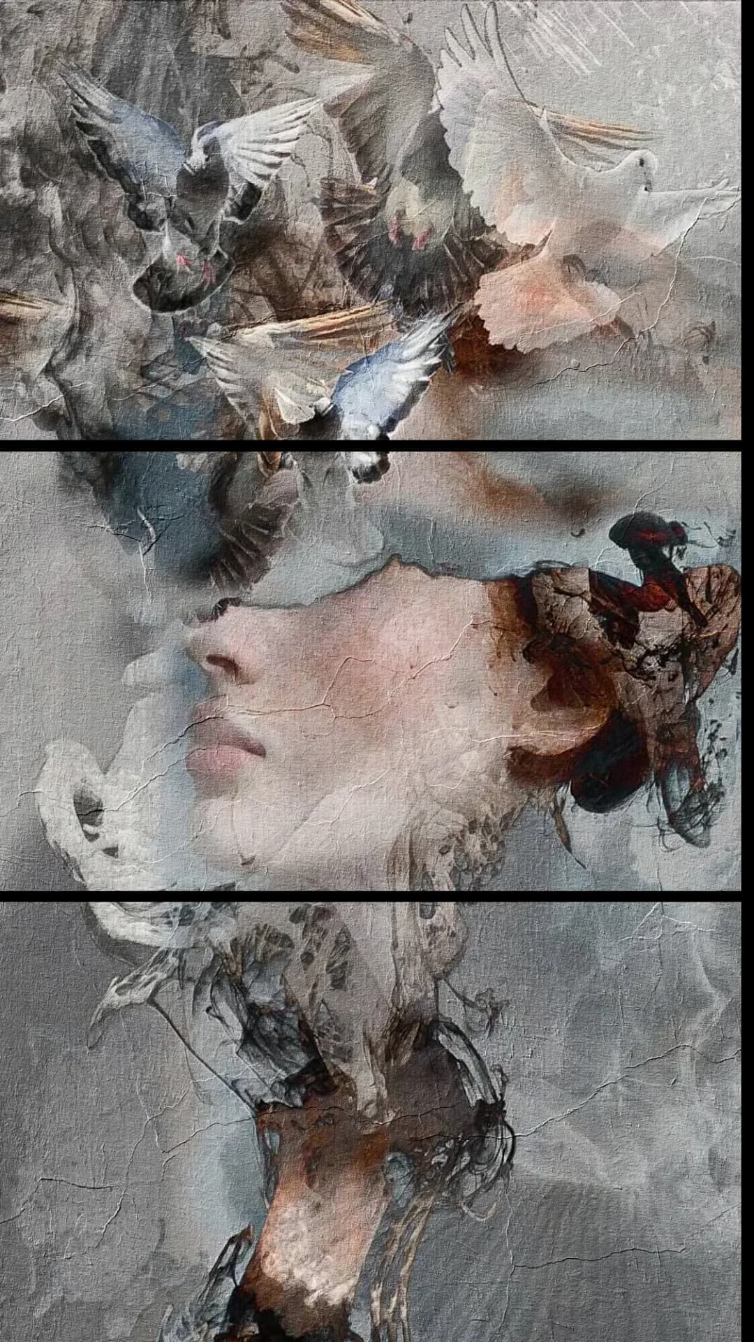 Woman With Doves – 3 Panels