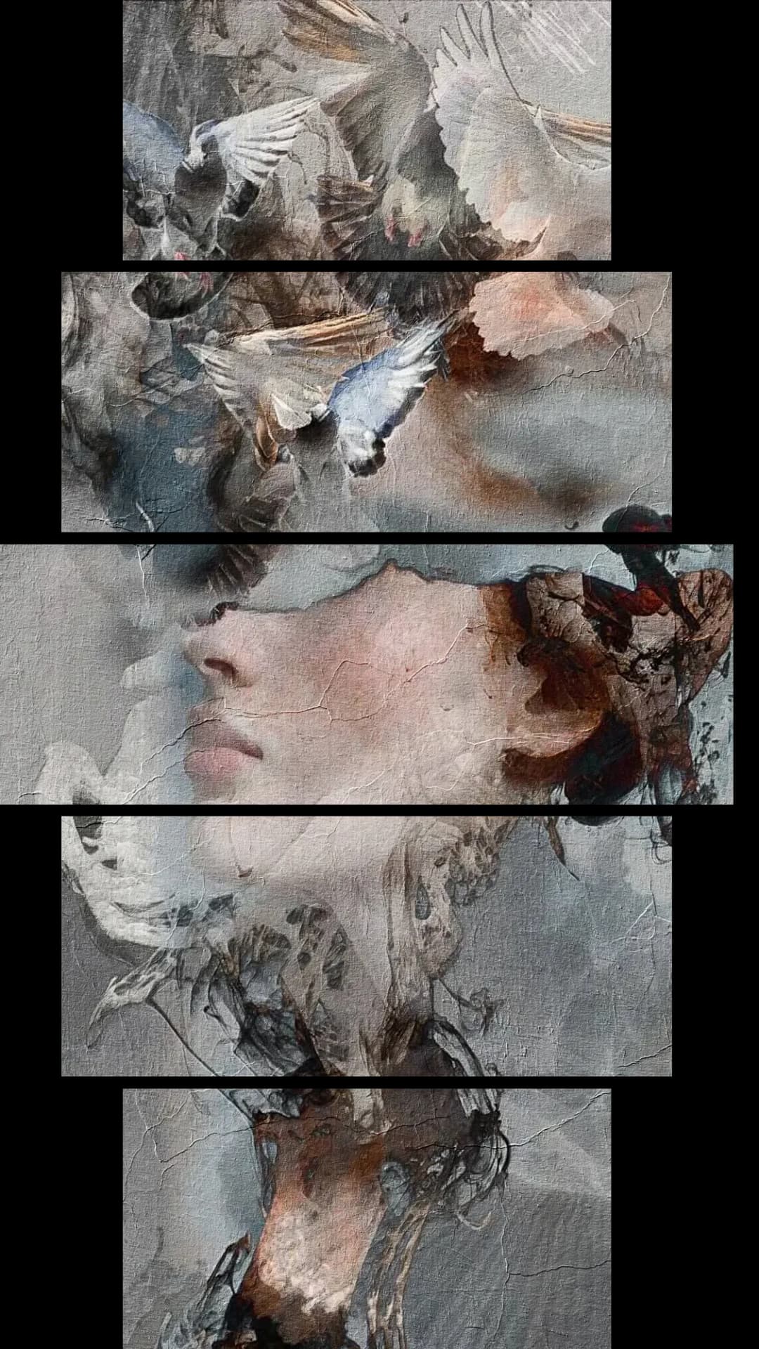 Woman With Doves – 5 Panels Hierarchy
