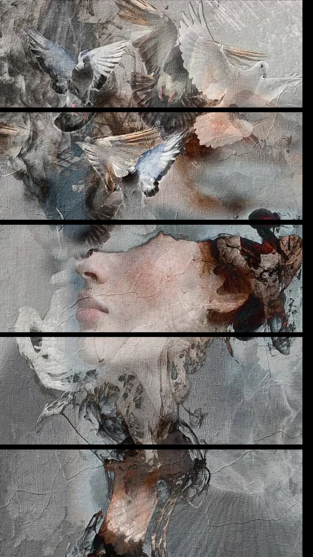 Woman With Doves – 5 Panels Straight