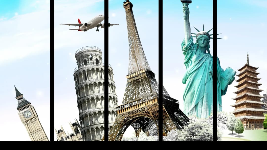 World Landmarks Collage – 5 Panels Straight